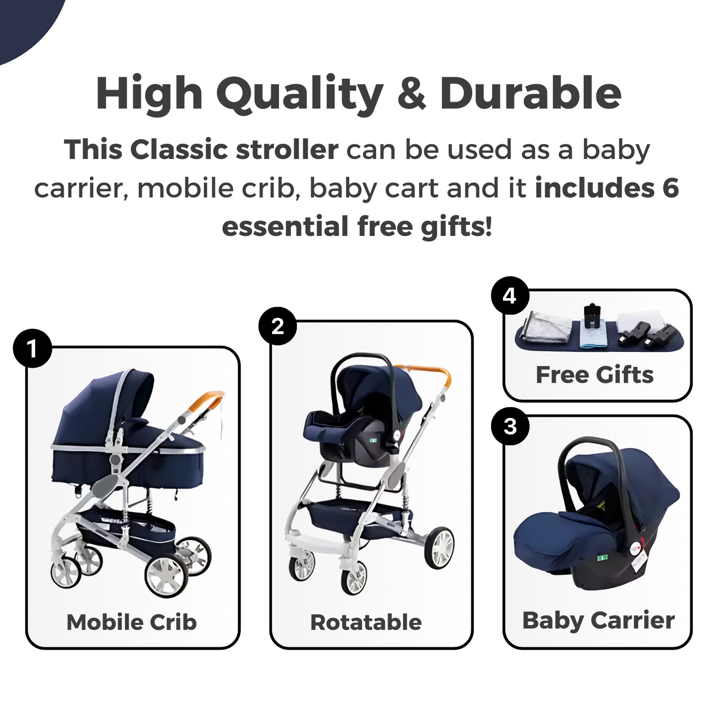 Classic 3-in-1 Stroller (Navy Blue)