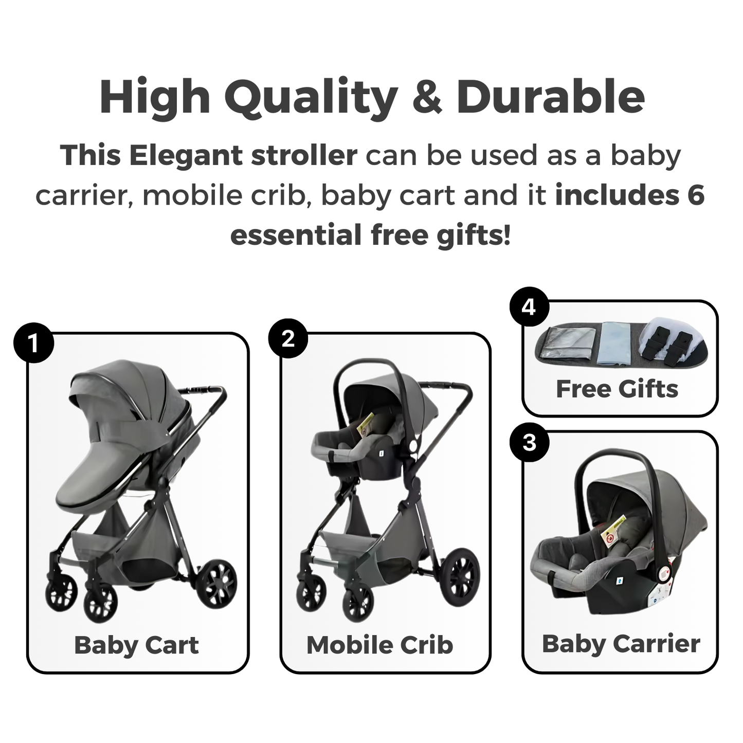 Elegant 3-in-1 Stroller (Brown)
