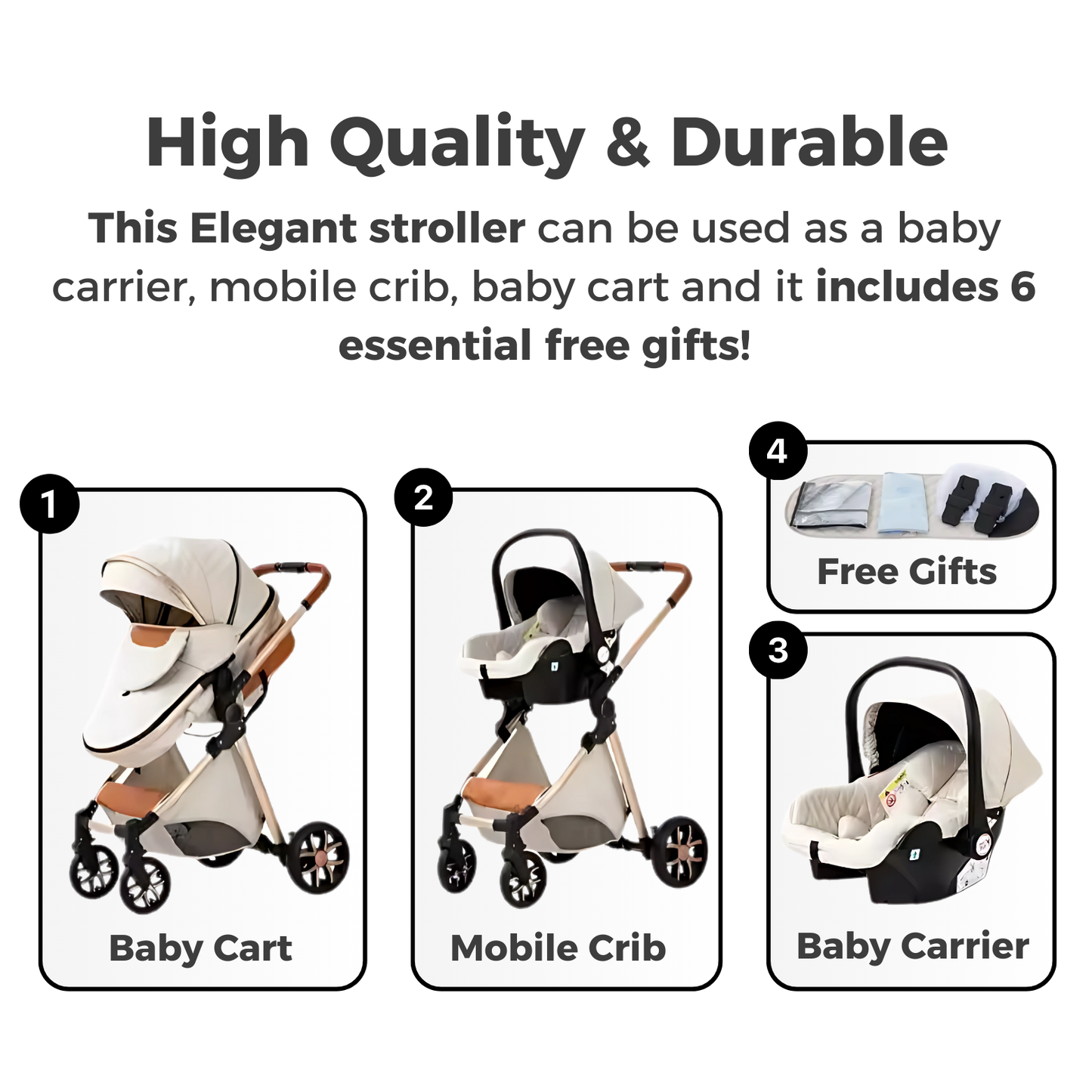 Elegant 3-in-1 Stroller (White)