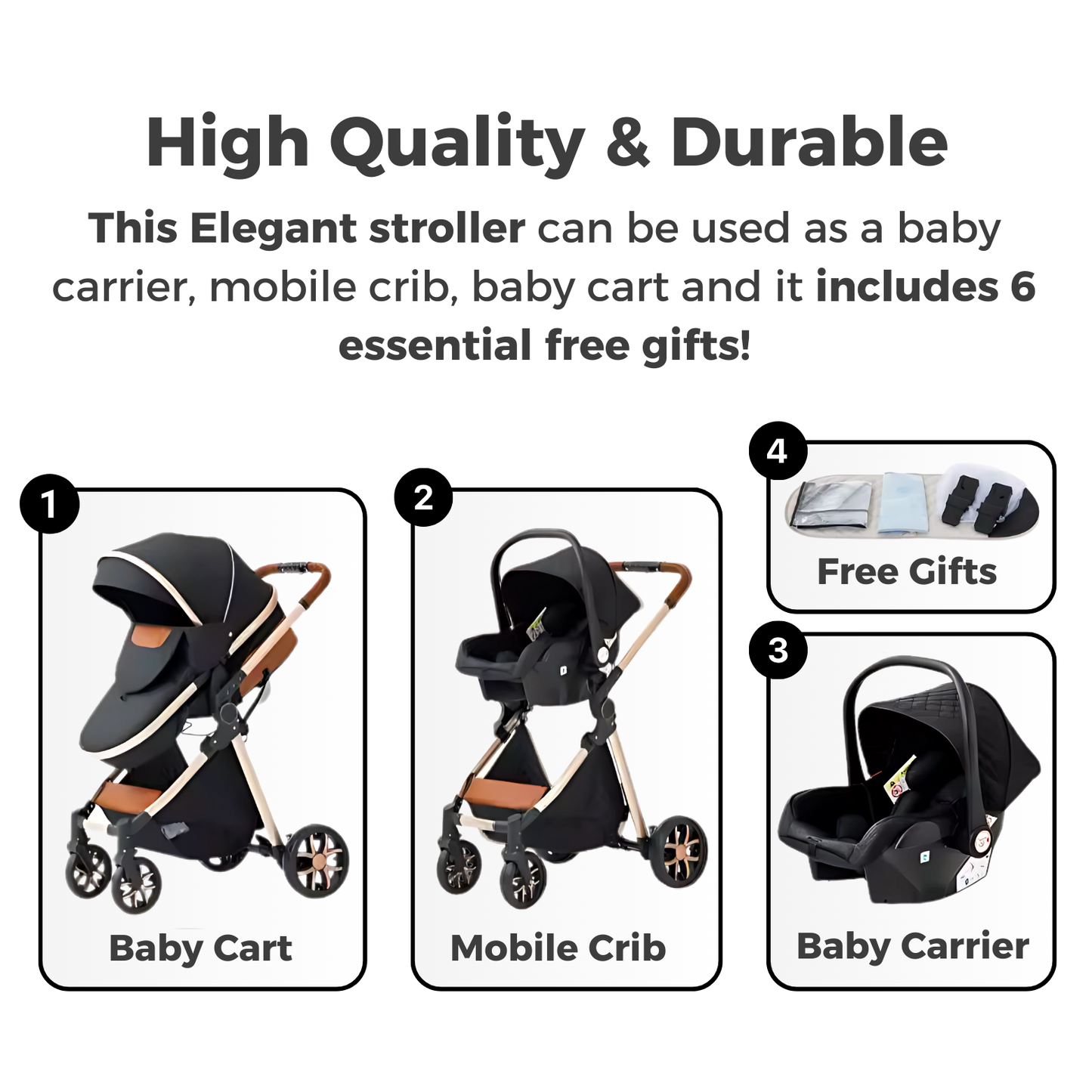 Elegant 3-in-1 Stroller (Black)