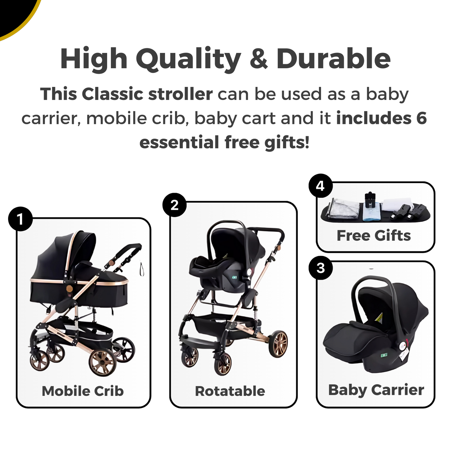 Classic 3-in-1 Stroller (Black/Gold)