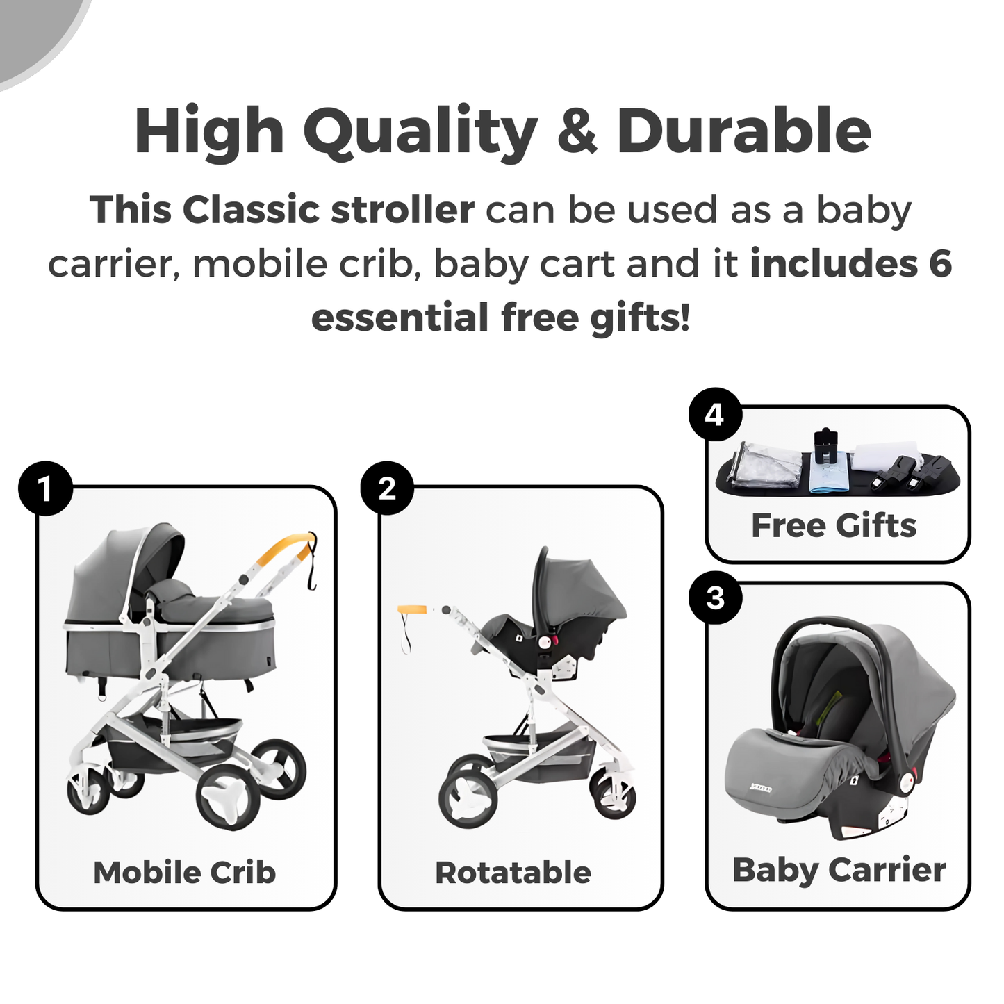 Classic 3-in-1 Stroller (Grey/White)