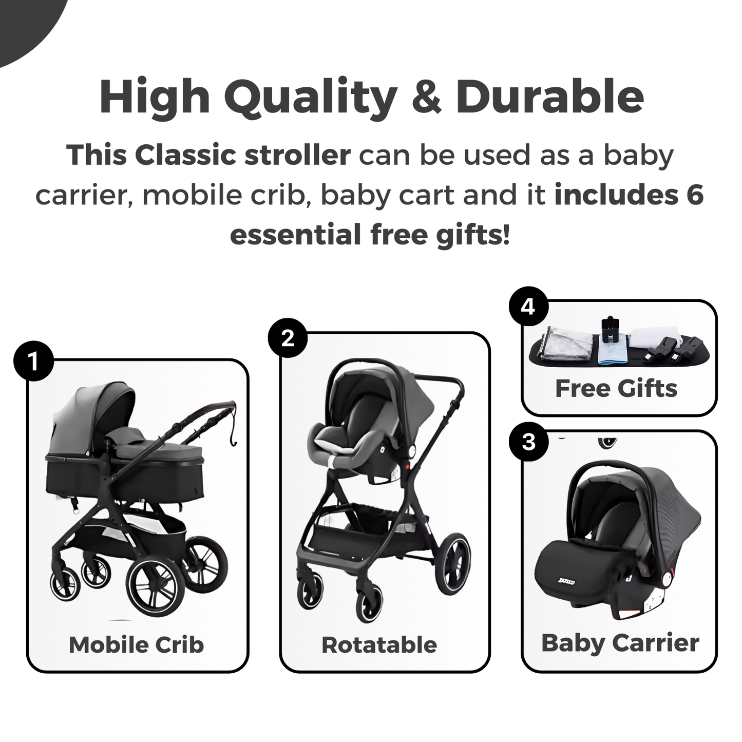 Classic 3-in-1 Stroller (Grey)